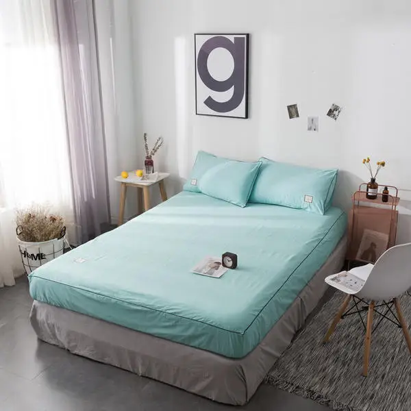 

Fitted Sheet 100% Cotton Bed Sheet with Elastic Band Double Queen Size Solid Color Sheet 120*200/180*200/200*220 Mattress Cover
