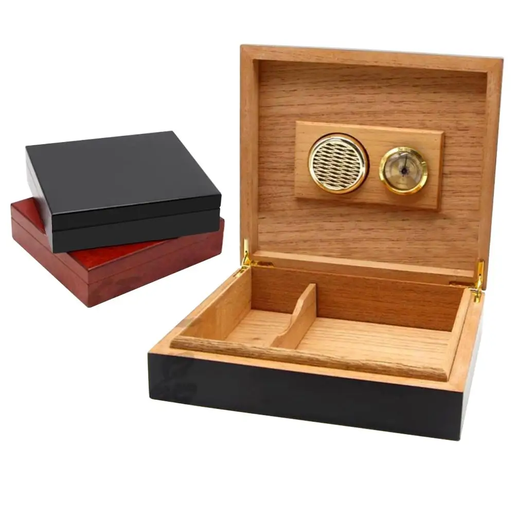 Portable Cigar Humidor Storage Box Wooden Humidifier Hygrometer Case Holder Set