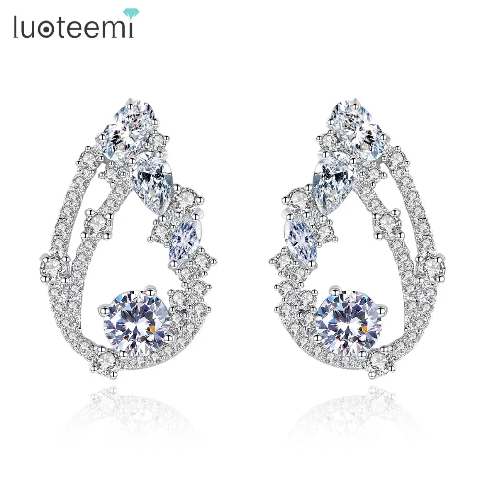 LUOTEEMI, роскошные женские серьги-гвоздики для свадебной вечеринки, в форме капли воды, покрытые кубическим цирконием, модные ювелирные изделия, Brincos, Рождественский подарок
