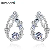 LUOTEEMI, роскошные женские серьги-гвоздики для свадебной вечеринки, в форме капли воды, покрытые кубическим цирконием, модные ювелирные изделия, Brincos, Рождественский подарок
