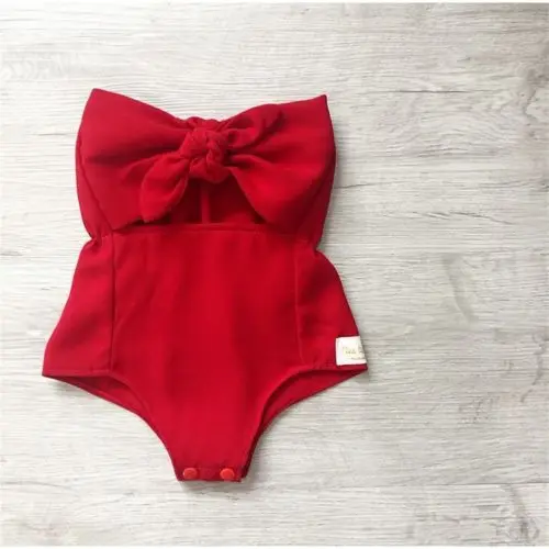 

Toddler Infant Baby Girl Off Shoulder Red Bowknot Bodysuit Jumpsuit Set
