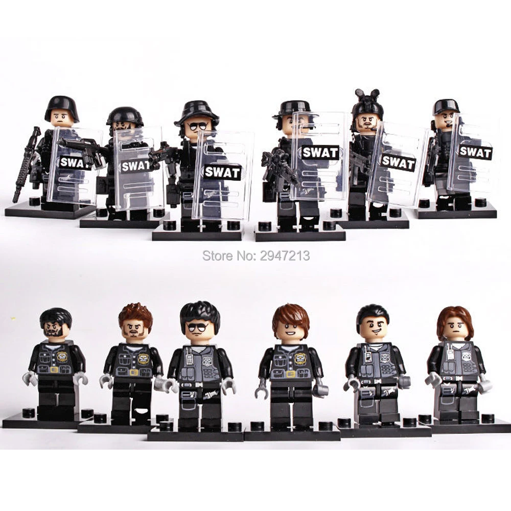 

6 PZ compatible LegoINGlys SWAT city super police army Building Blocks mini soldier figures weapon guns brick educational toys