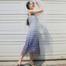 SexeMara мода градиент сетчатый слинг v-образным вырезом платье