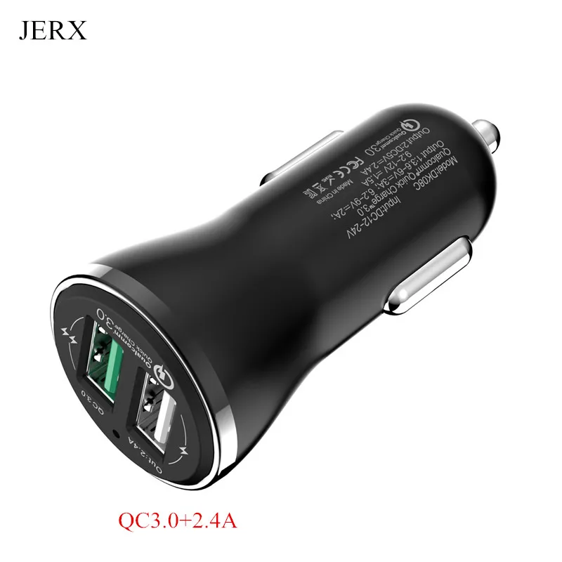 

JERX QC 3.0 Quick Car USB Charger for Samsung note8 S8 S7 edge Dual USB QC3.0 2.4 A Port Fast car Charger For iPhone X 8 7 plus