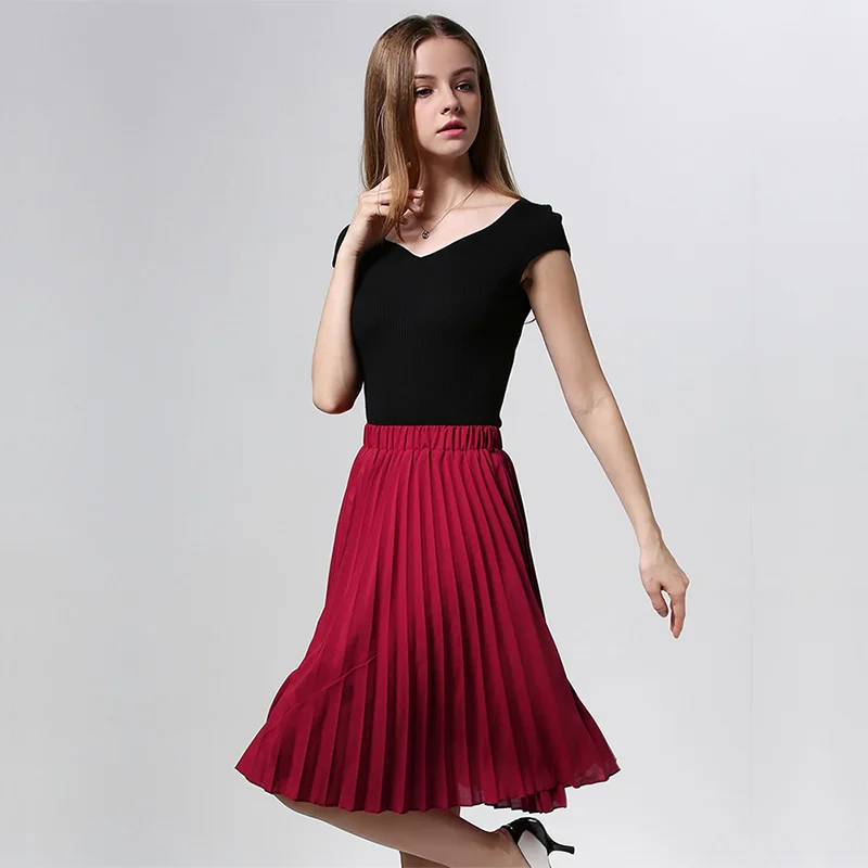 

Women Chiffon Pleated Skirt Vintage High Waist Tutu Skirts Womens Saia Midi Rokken 2016 Summer Style Jupe Femme Skirt