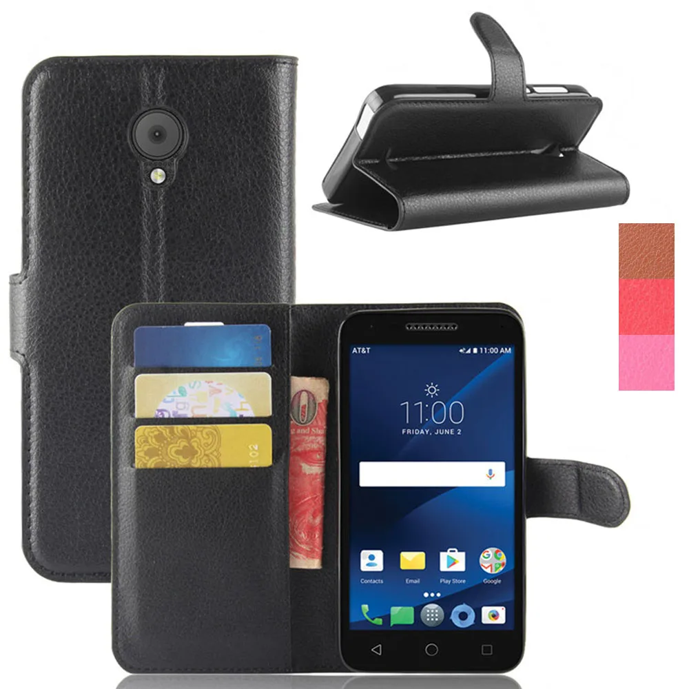 Чехол книжка из искусственной кожи с отделением для карт и подставкой Alcatel