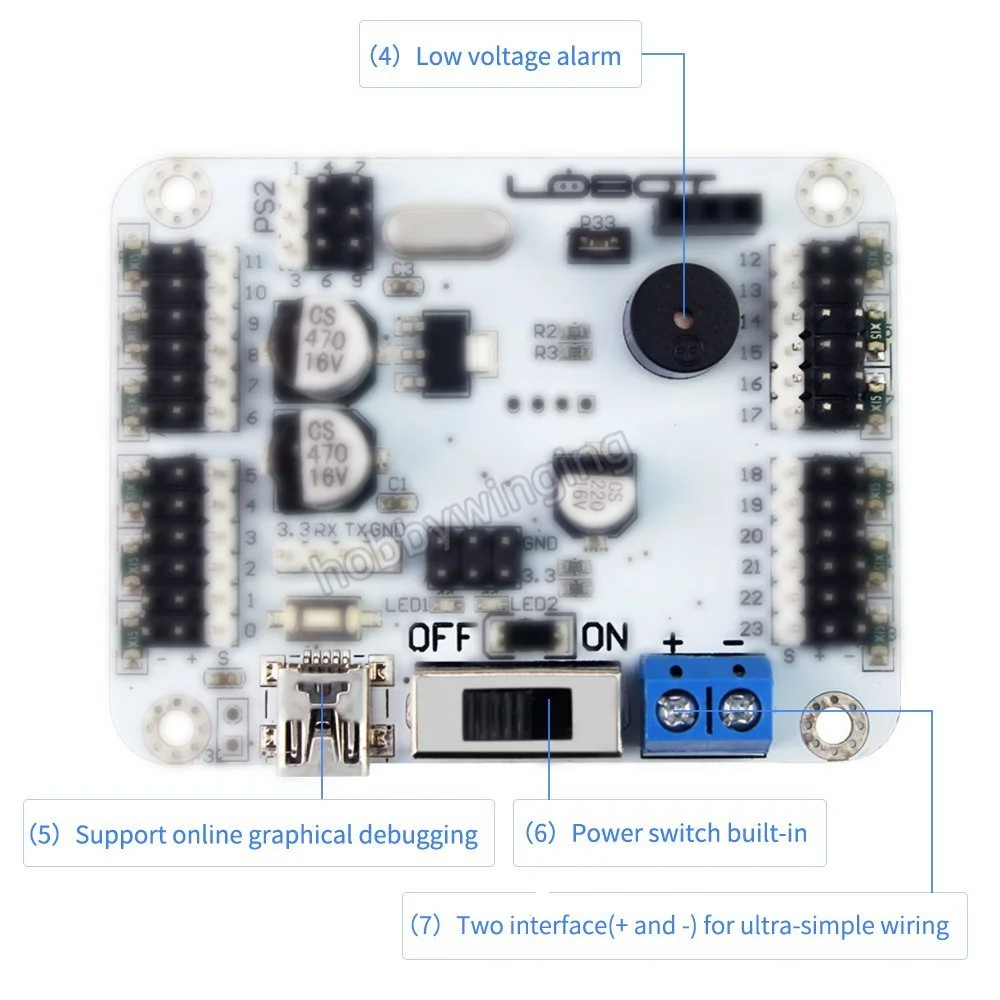 Compatível com Arduino 24ch com Placa de Controle do Robô do Punho sem Fio Controlador Servo Digital Proteção Sobre-corrente 4 control servo