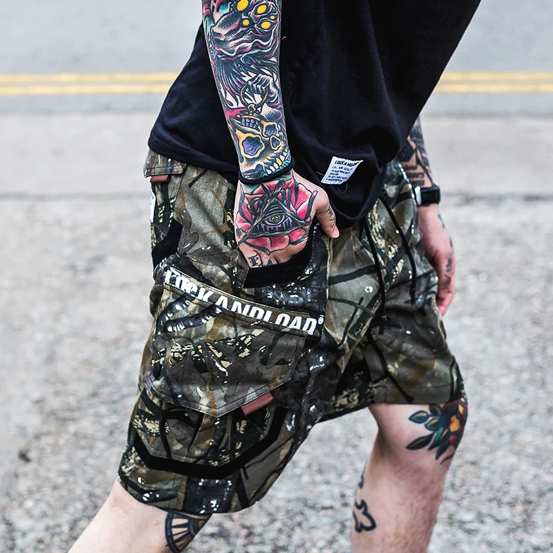Повседневные уличные мужские шорты с камуфляжным принтом в виде листьев; летние шорты в стиле милитари; модные пляжные шорты до колена в стиле хип-хоп