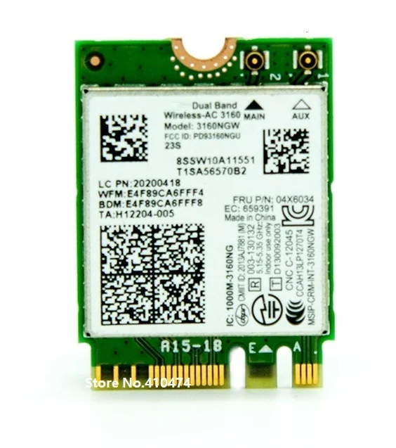 

SSEA new for Intel Dual Band Wireless AC 3160 3160NGW wifi Bluetooth 4.0 NGFF Wireless Card for LENOVO Y40 Y50 Y70 04X6034