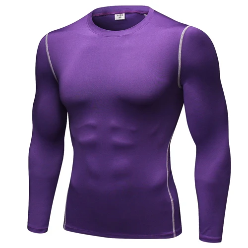 Psvteide Бодибилдинг Rashgard бег/ММА Для мужчин одежда Спортивная Футболка Тренажерный зал Для мужчин сжатия рубашка Фитнес QuickDry пот футболки - Цвет: Purple