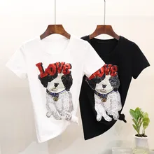 Новинка года; летняя футболка с короткими рукавами с рисунком собак и щенков; Топ; Повседневная футболка с надписью «love»