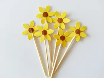 

Yellow Flower cupcake toppers wedding cocktail Party Food Picks birthday toothpicks bridal showers cake topper