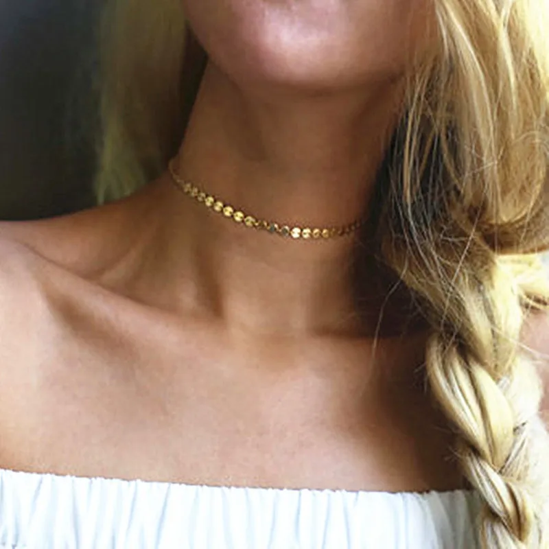 

NK1078 New Punk Chokers Necklaces For Women Geometric Sequins Circle Coin Statement Necklace Collares Fashion Jewelry Bijoux