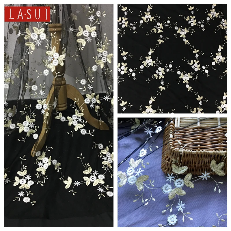 LASUI 2018 1 ярд/Лот Новый Белый молочный шелк + Золотая нить вышивка цветы кружевная