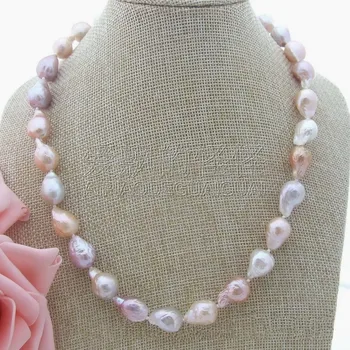 

N061506 20'' 15mm Multi Color Keshi Pearl Necklace CZ Clasp