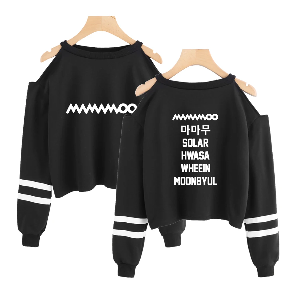 Mamamoo короткий топ с открытыми плечами Kawaii Корейский Kpop весенний свитер с длинным рукавом женская одежда уличная Ночная одежда