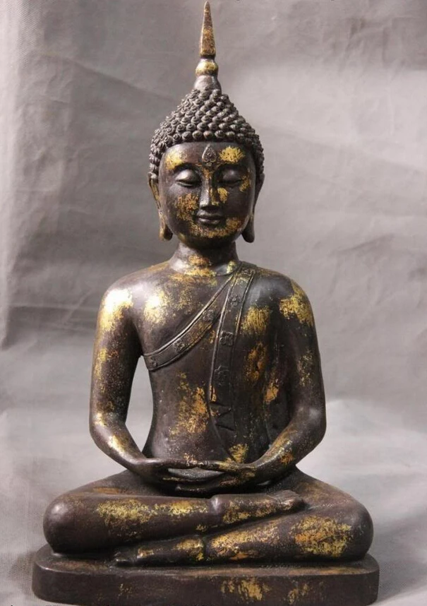 

song voge gem S1634 17 Thailand Religious temples Old Bronze Copper carving Buddhism Buddha Statue