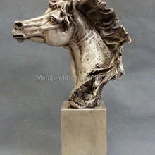 1" Китайский Серебряный Народная Год Зодиака Животные Фэншуй Голова Лошади Статуя, Бюст