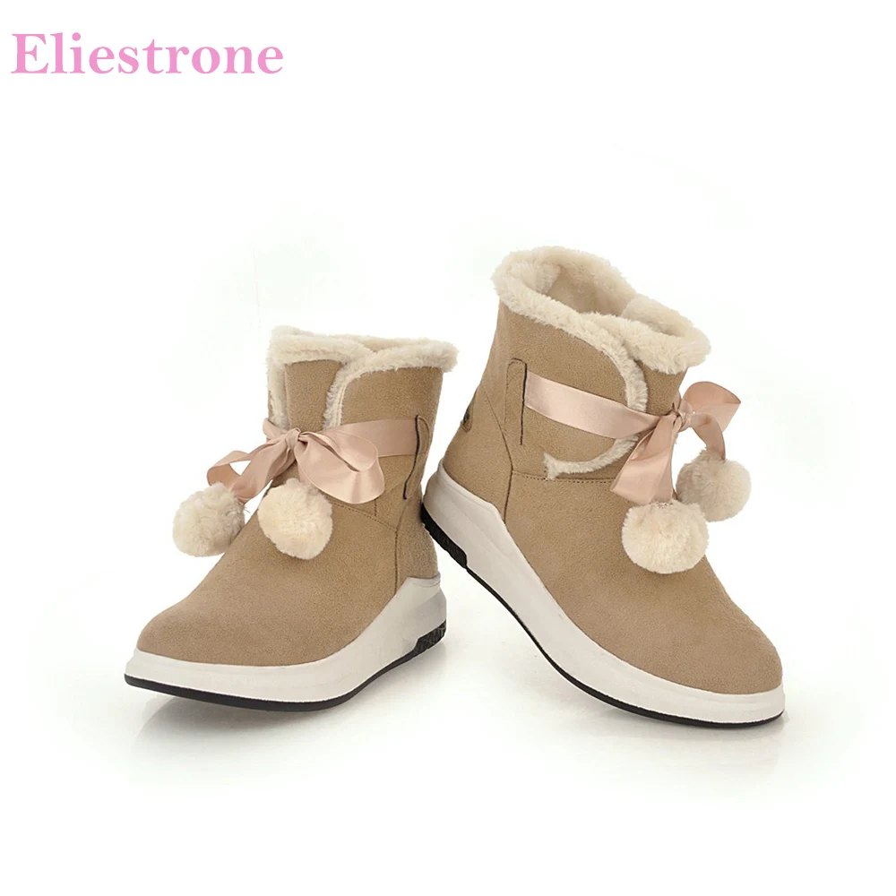 

Brand New Winter Warm Thick Fur Pink Apricot Women Wedge Snow Boots Glamour Lady Shoes Med Heels AC36 Plus Big Size 10 43