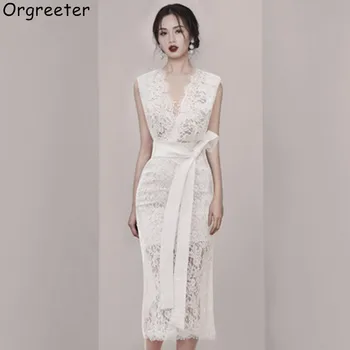 

2019 Dress Sexy Celebrity Backless Elegant Lace Deep V Neck Women Sleeveless Bandage Night Club Bodycon Party Dresses Wholesale