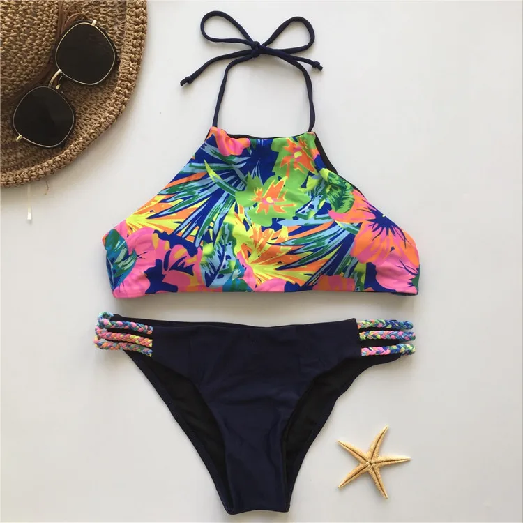

Print Bikini Black Swimsuit Bikini Set Women Two Pieces Bathing Suit Printed Swimwear Multicolor Tank Tops Summer 2019