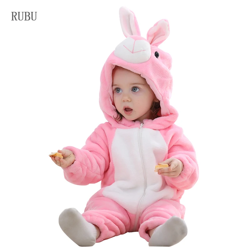 Детский комбинезон с героями мультфильмов; одежда с капюшоном для новорожденных; Пижама для мальчиков и девочек; комбинезон с животными; Костюм Пикачу; фланелевые детские комбинезоны - Цвет: Pink rabbit