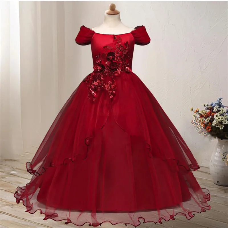

Girls Pageant Party Gowns Lace Appliques Princess Flower Girl Dress Sash Belt Baby Bridesmaid Dress Girls Formal Party Dress
