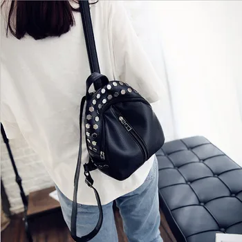 

Women Backpack Mini Rivet Bag Girls zipper solid vintage Knapsack school bags for teenage girls Rucksack mochila mujer plecak