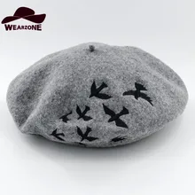 Winter hats for women Berets Knitted wool beret mujer Embroidered Swallows Pattern Berets Hats Baret Warm Caps Boina Feminina