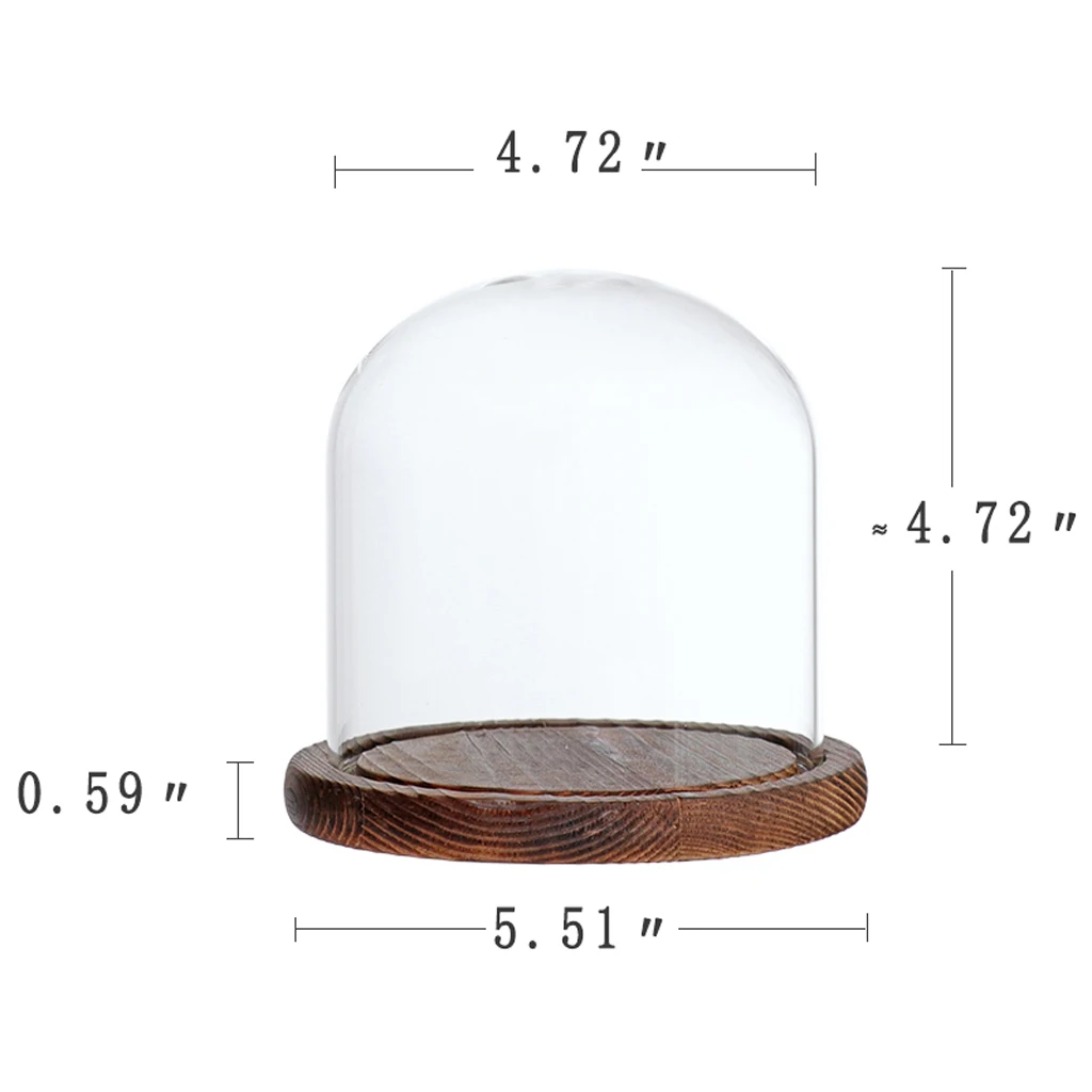 2Pcs 12x12cm Glass Landscape Flower Container LED Light Ornament Display Stand Cover Dome with Wooden Base Brown