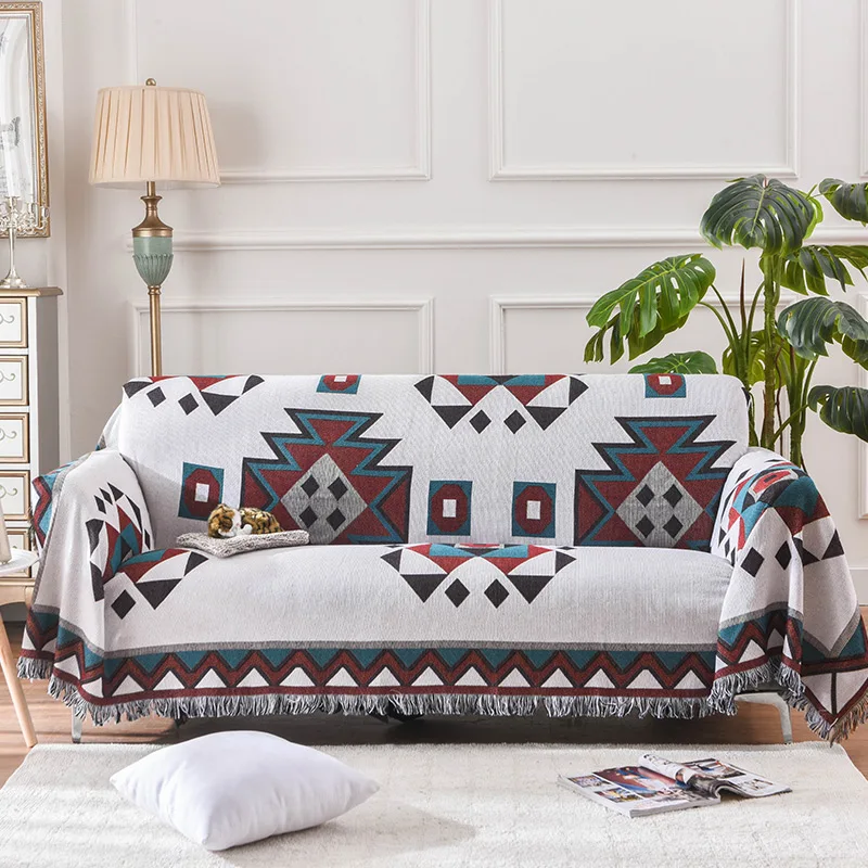 

Non-slip Tassel Sofa Towel Blanket Bohemian Style Printing Sofa Cover Rectangular Throw Mat For Bed/Plane/Travel Home Decorative