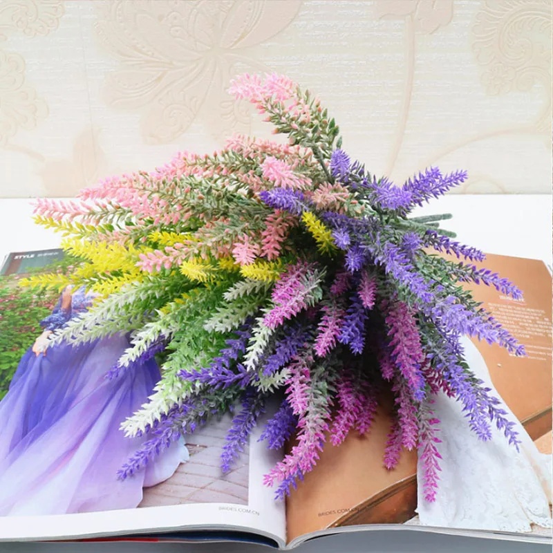 

1pcs 36cm 25 Heads Wedding Party Artificial Flowers Lavender Fake Bridal Bouquet Party Home Decor Decorations Artificial Flowers