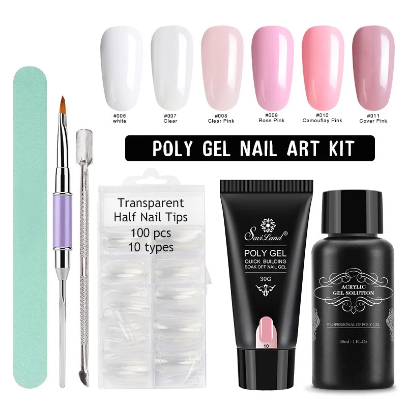 

Poly Gel Nail Art Kit Nail Extension Hard Gel UV LED Lacquer Brush Nails Tips Set JIU55