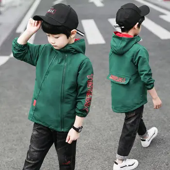 

INS hot boys Outdoor Jackets 4-13 year old Children's clothing Diagonal zipper printed letters spring and autumn jacket hooded