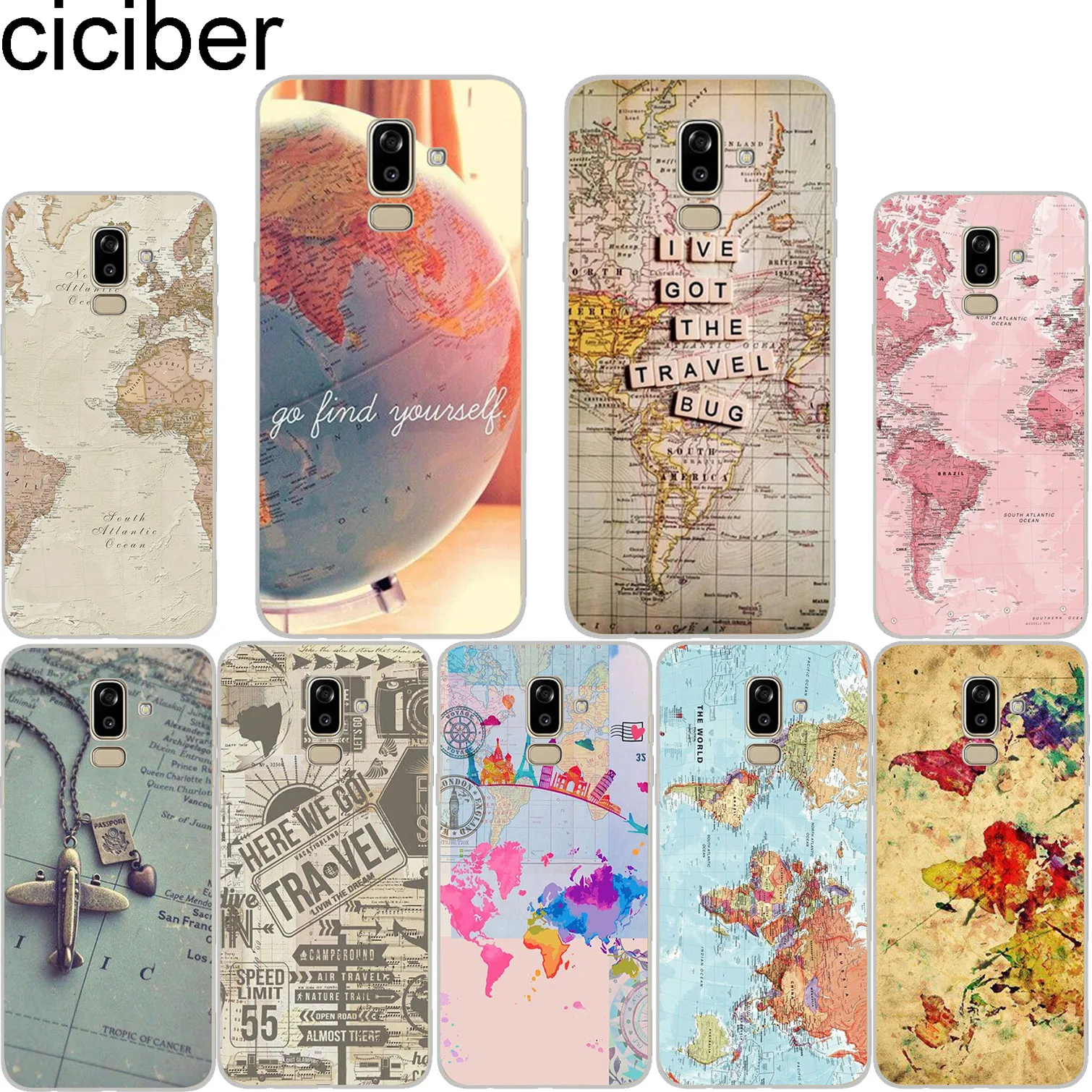 

ciciber For Samsung Galaxy J3 1 2 4 5 6 7 8 Pro Core Plus Prime mini 2016 2017 2018 Duo Phone Cases Back Cover Clear Coque Map