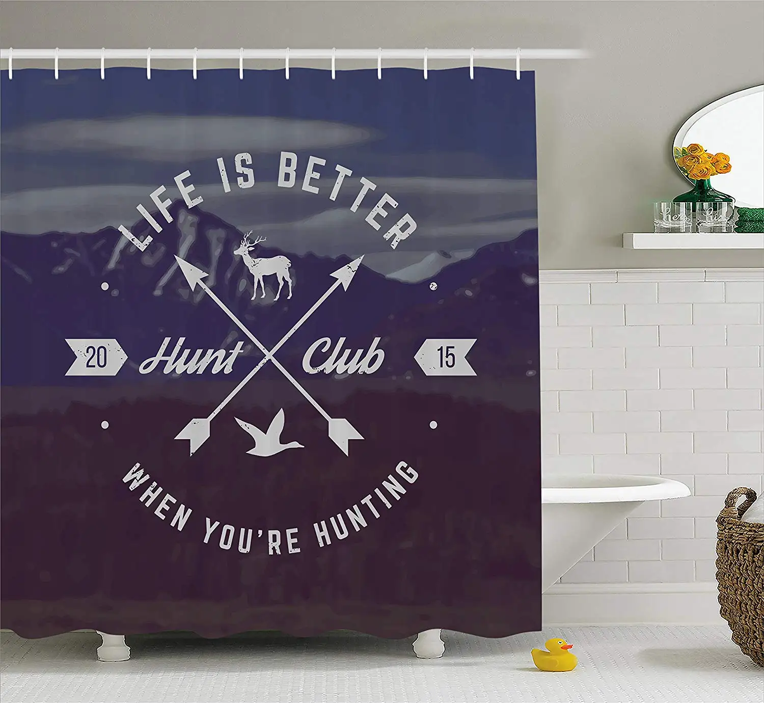 Hunting Decor Shower Curtain Grunge Hunt Club Emblem with Arrows