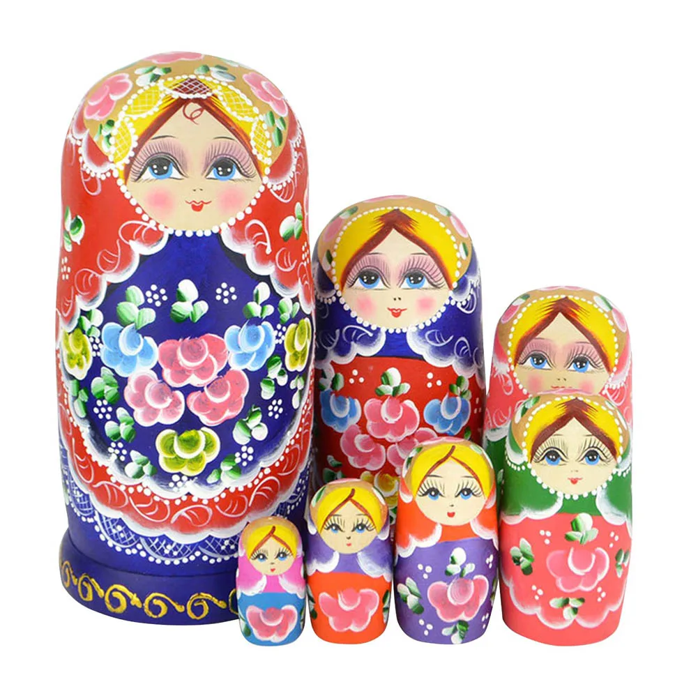 

Beautiful Set of 7 Cutie Nesting Dolls Matryoshka Madness Russian Doll Wooden Wishing Dolls Toy S7JN