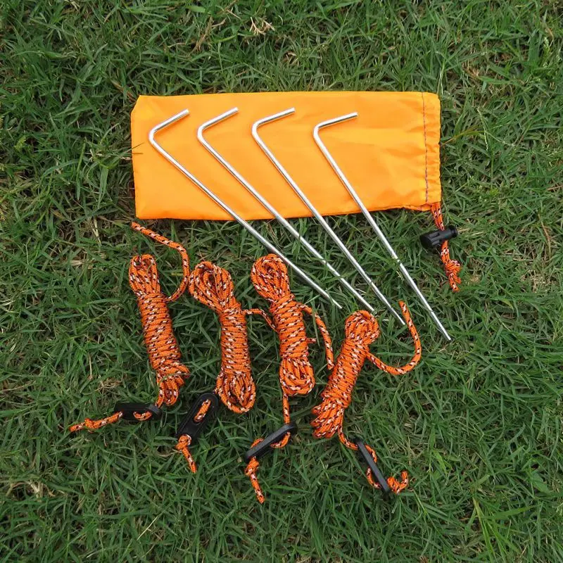 

Adjustable Camping Tent Nails Windproof Rope with Storage Bag Set Tent Build Accessories Canopy Fixed Rod Steel Nail Fitting