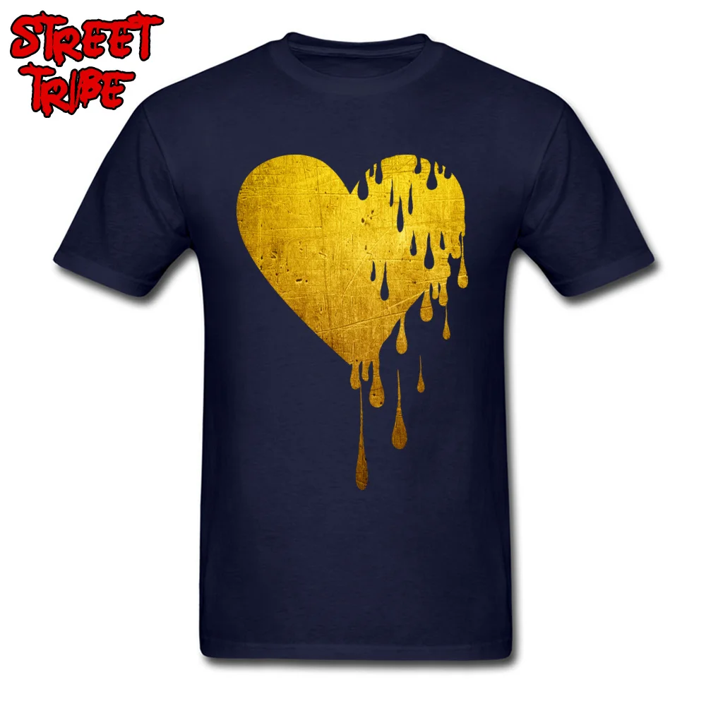2018 Newest Bleeding Gold Heart Short Sleeve T Shirts Labor Day Round Neck 100% Cotton Tops Shirt for Men Tee Shirts Printed On Bleeding Gold Heart navy
