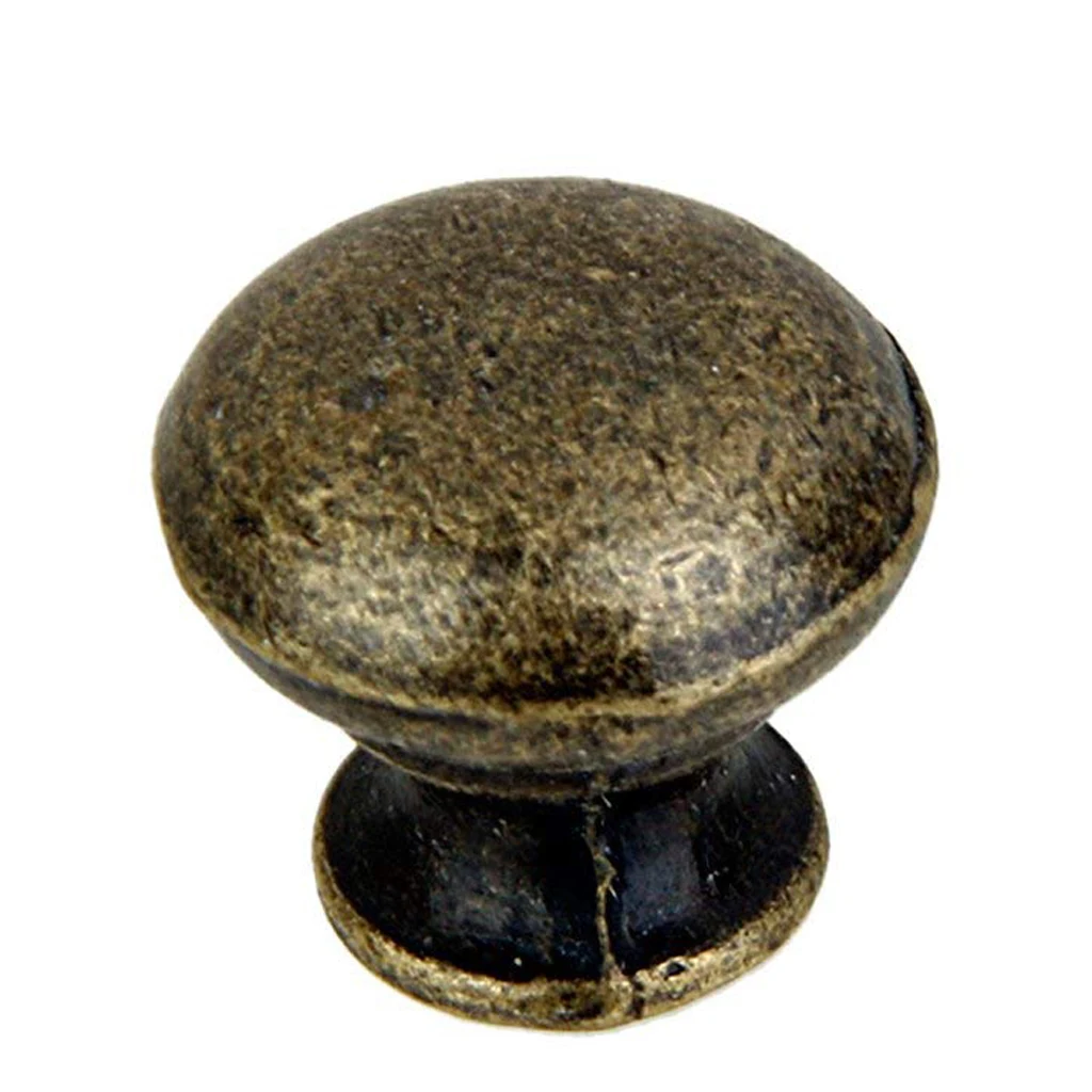New Set of 6 Handle Door Knob Round Drawer Cabinet Vintage - Antique Brass