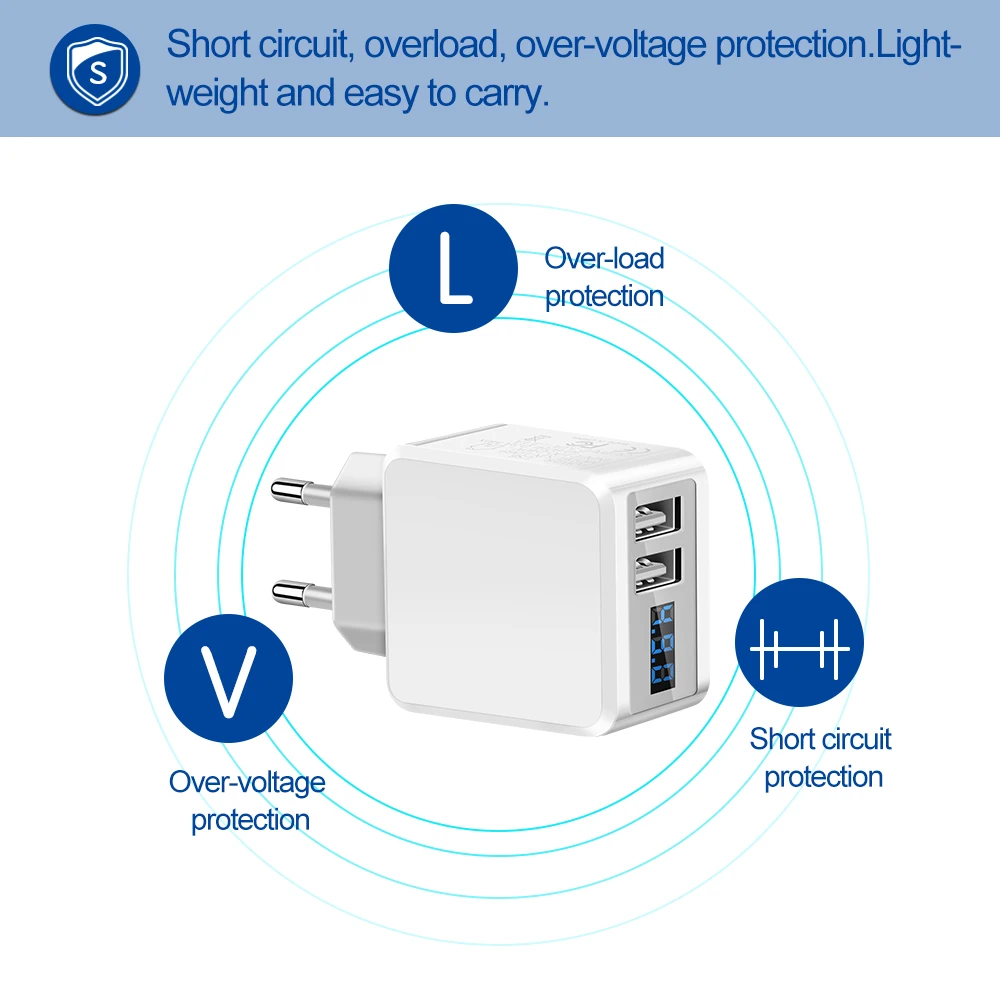 Powstro цифровой Дисплей стены Зарядное устройство 5V 2.1A с 2 портами(стандарт телефон Зарядное устройство зарядное устройство универсальное для iPhone samsung Зарядное устройство