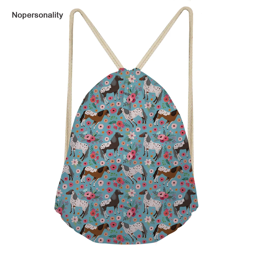 Nopersonality Floral Appaloosa Horse Print Drawstring Bags Women Casual Rucksack Girls School Bagpack Daily Kids Backpack Packs