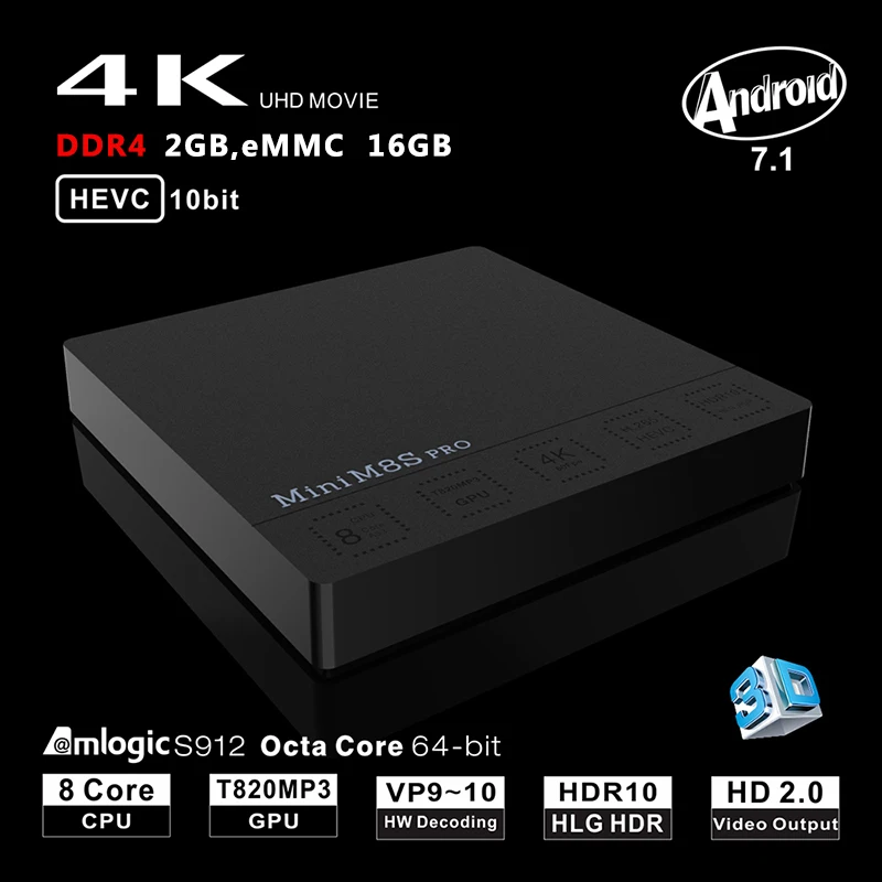 

Beelink MINI M8S PRO-C TV Box 2GB+16GB Memory Storage Android 7.1 TV Box Amlogic S912 Octa Core Support 2.4G+5.8G Wifi Remote