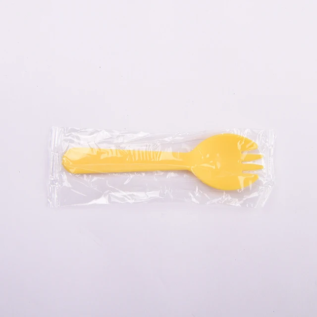 10Pcs Disposable Small Spork Plastic Fork Spoon Dessert Icecream Cake Fast Food Restaurant Wedding Party Birthday Fork Spoon individual-yellow