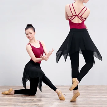 

Lyrical Chiffon Skirt Gymnastic Fitness Yoga Long Ballet Dance Pants for Women Adult Ballerina Training Pants With Chiffon Skirt
