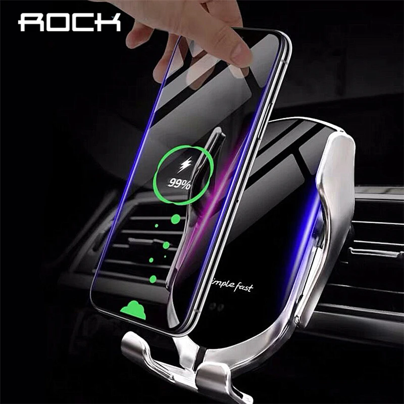 

ROCK Automatic Clamp Wireless Charger Car Holder for iPhone X XS XR 8 Plus Huawei P30 Samsung Infrared Sensor QI Induction Mount