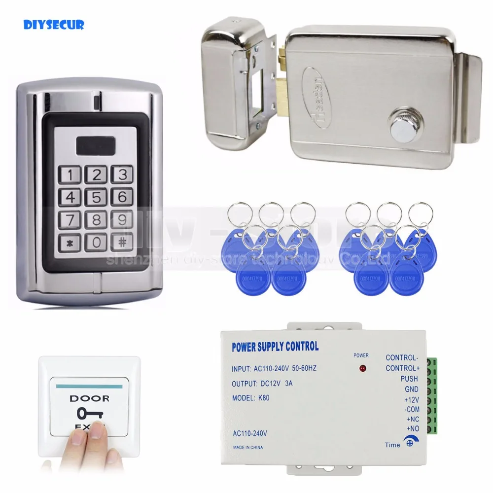 

DIYSECUR RFID Access Control DIY Full Kit Set With Electric Control Lock Power Supply +10 ID Key Fobs