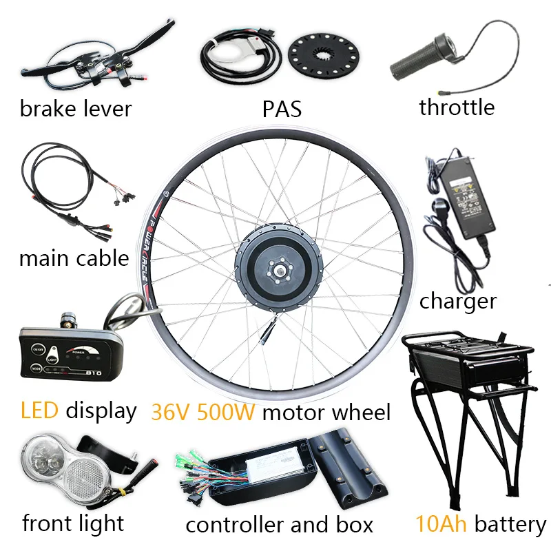 36 в 250 Вт 350 Вт 500 Вт Электрический мотор колеса Электрический велосипед комплект с батареей 10А 12Ач Ebike конверсионный комплект Электродвигатель для велосипеда - Цвет: 500W 36V 10Ah LED