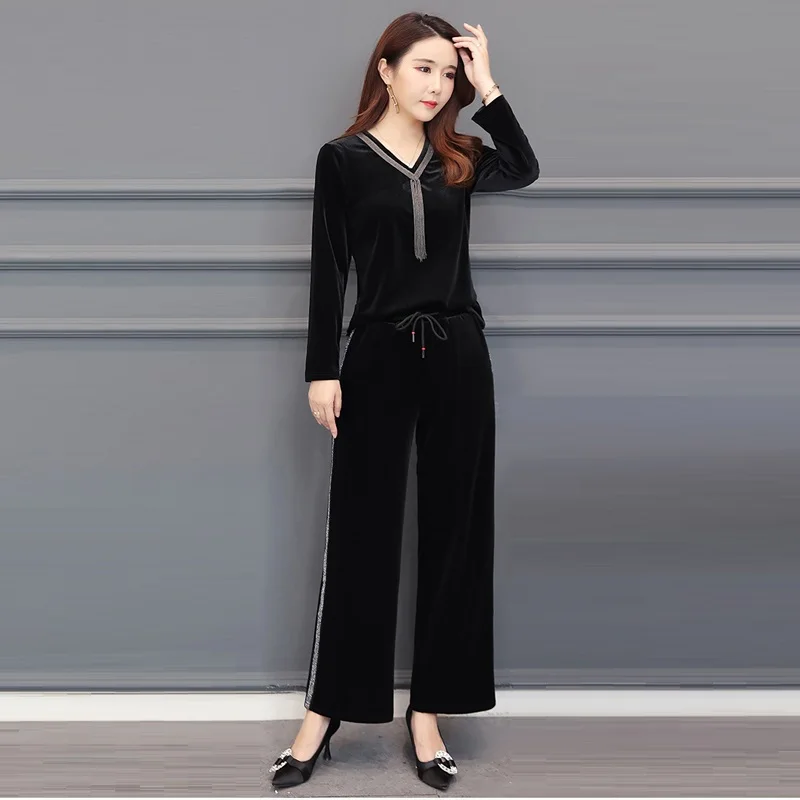 Aliexpress.com : Buy Plus Size 4XL Women Velvet Striped Pants Suit 2018 ...