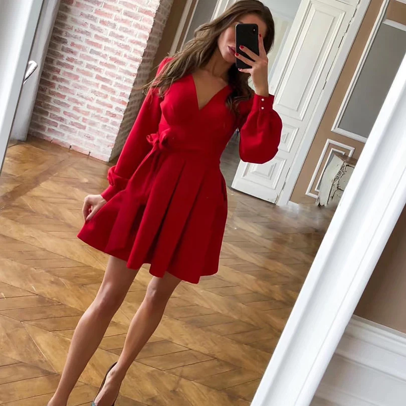 

2019 Top Fashion Hot Sale Polyester A-line Full Zanzea Vestido De Festa Women Dress Woman Dress Sexy V-neck Sweet Solid Color